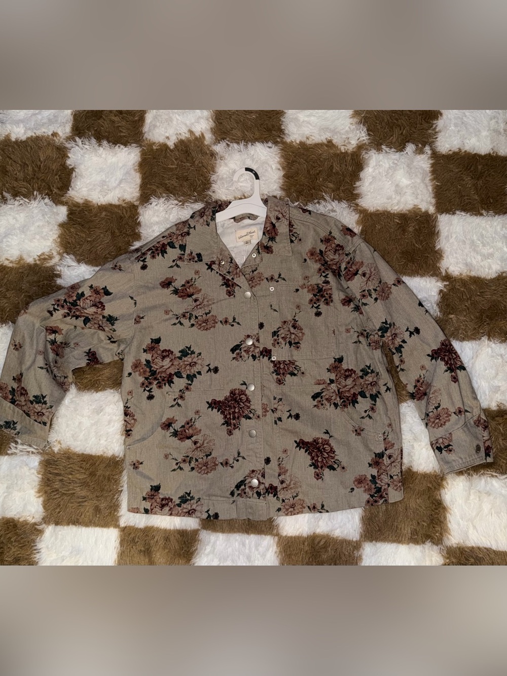 Universal Thread Women's Western Chore Coat in khaki floral medium NEW
